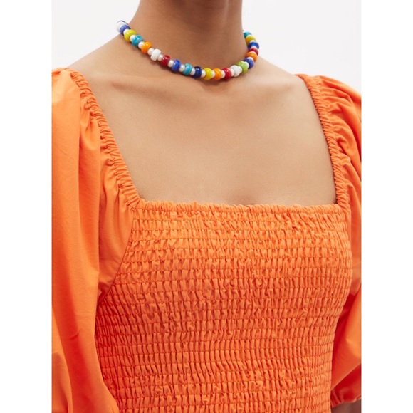 NWT Rhode Eloise Puff Sleeve Colorblocked Midi Dress in Clementine Multi - Picture 4 of 12